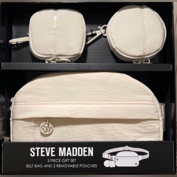 Steve Madden 3piece Cream‎ Nylon Fanny Pack Belt Bag & 2 pouches Gift set new - Picture 10 of 10